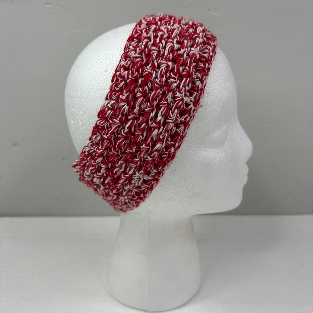 Created By Cyd Red White Marled Crochet Cotton Handmade Headband Ear Warmer NEW